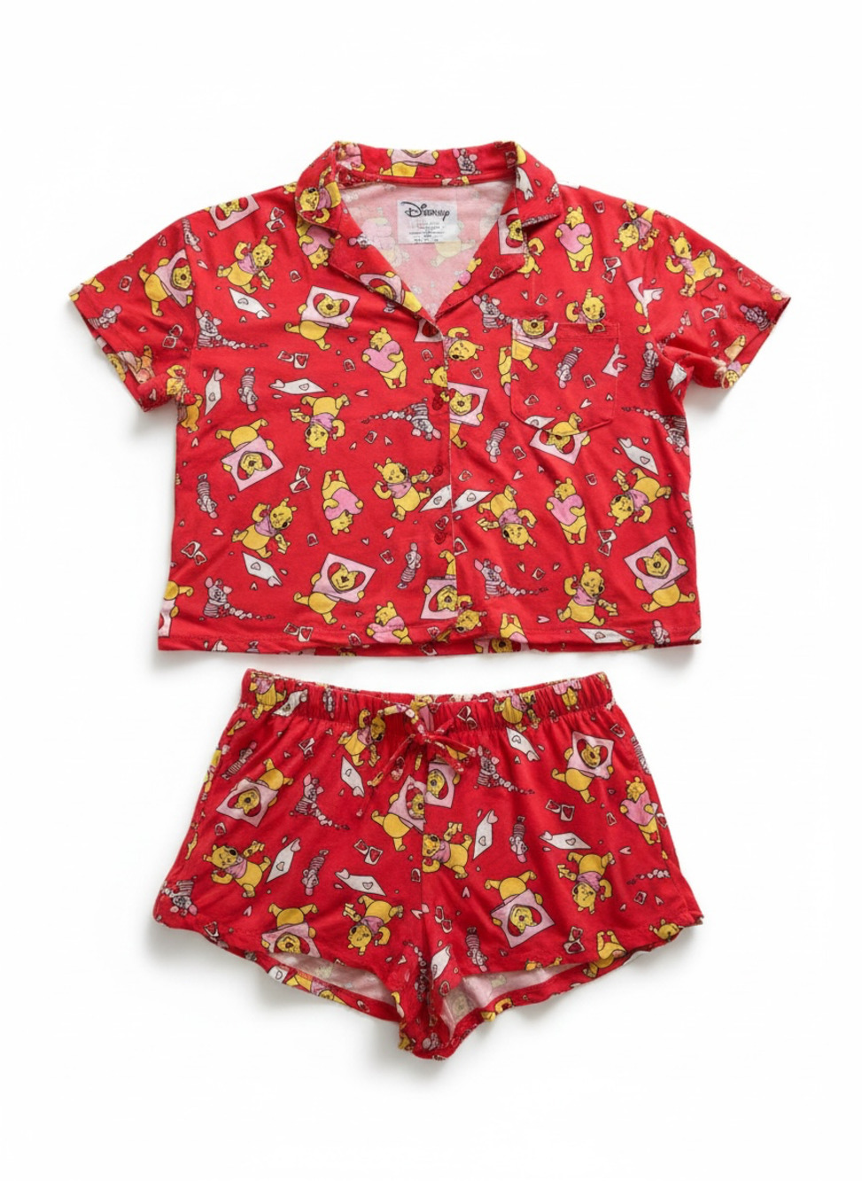 Disney Winnie the Pooh Heart Print Button-Down Short Pajama Set